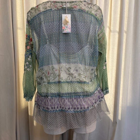Johnny Was Biya XXL embroidered mesh top blouse with Cream Tank NWT green blue - Picture 2 of 13